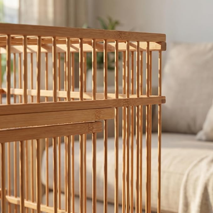 Totority Bamboo Woven Small Bird Cage - Portable Lightweight Travel Carrier for Finch, Canary & Parakeet - Handmade Vintage-Style Pet House for Outdoor & Indoor Use - Light Brown,11. 6" X 9. 4" X 7.