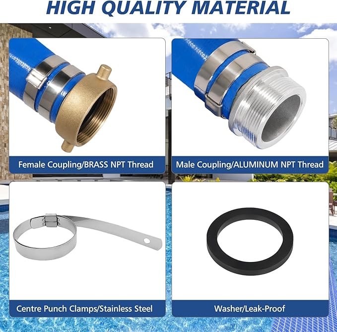 2" x 50 ft Backwash Hose for Swimming Pools, Heavy Duty PVC Lay Flat Water Discharge Hose,Durable Pool Drain Hose with Aluminum Pin Lug Fittings for Pump And Filters