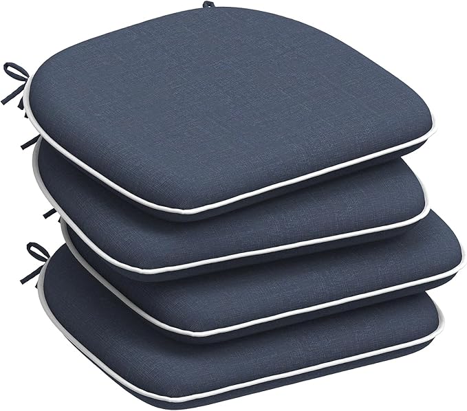 DYTXIII Set of 4 Outdoor Chair Cushions with Ties,Water Repellent Patio Chair Pads 17"x 16" for Outdoor Furniture,Round Corner Seat Cushions for Garden Yard Kitchen Textured Navy