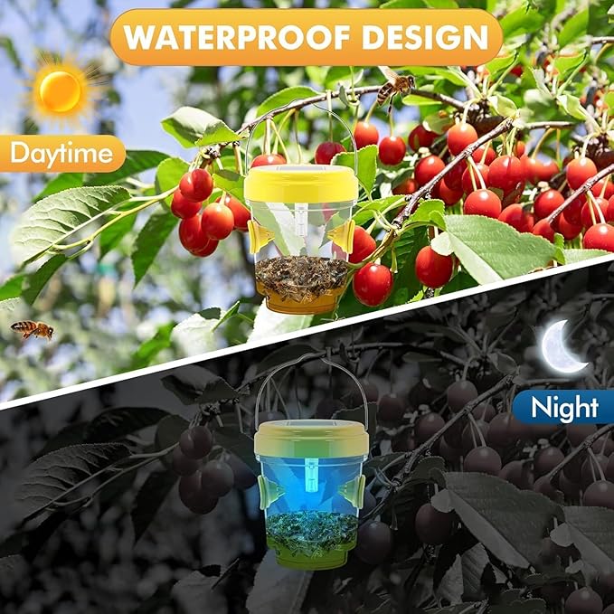 Wasp Traps Outdoor Hanging, Solar Bees, Hornets, Yellow Jacket Traps, Wasp Trap Catcher, Reusable Solar Powered Hanging for Outdoor, 4 Packs