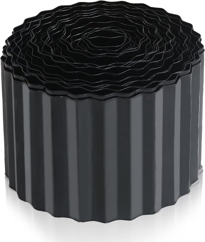 Quibbay Metal Corrugated Garden Edging, Landscape Edging for DIY Flower Beds, Flexible Bender Border for Lawn, Garden and Yard, Galvanized Garden Edging (Black, 6 Inch x 50FT)