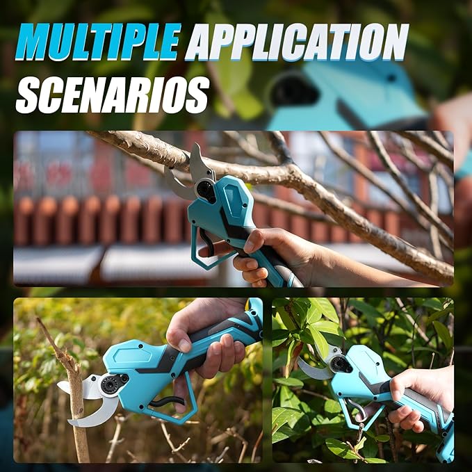 Electric Pruning Shears, 21V Max Cordless, Blue, with 2 Batteries, Charger, Carrying Case, Gloves, Sharpening Stone, and Accessories