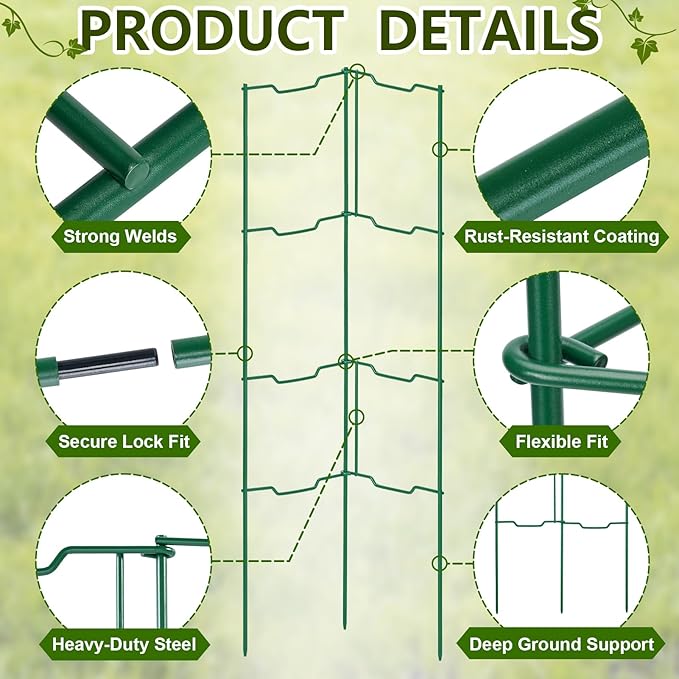 2 Pack 32in Stacking Tomato Ladders,V-Shape Garden Trellis,Upright Metal Trellis Plant Supports for Tomatoes,Pepper,Eggplants & Climbing Plants
