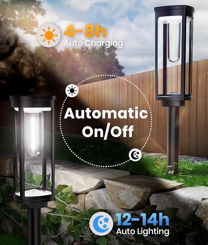 ALFIOT Solar Pathway Lights Outdoor Solar Lights Outdoor, IP65 Waterproof Auto On/Off Solar Garden Lights Solar Powered Landscape Lighting for Yard Walkway Driveway Pathway (Cool White, 2pack)