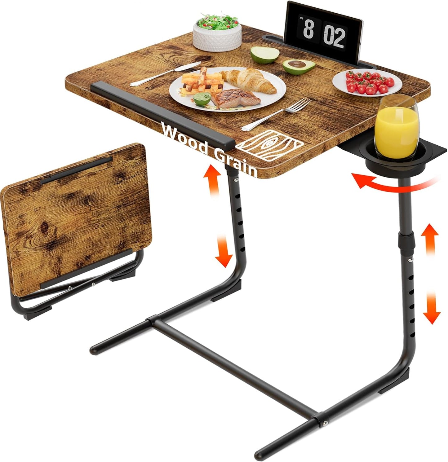 Folding TV Tray Adjustable Dinner - Trays for Eating On Couch Wooden Tables Mate Stand Foldable Desk with Cup Holder Portable