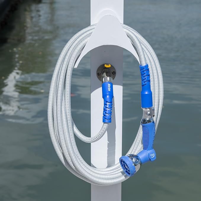 Pocket Hose 50 ft Expandable Garden Hose for Marine & RV Use – Drinking Water Safe & Lead-Free, 3/4” Lightweight No-Kink Hose with On/Off Valve, 10-Pattern Sprayer & Storage Bag