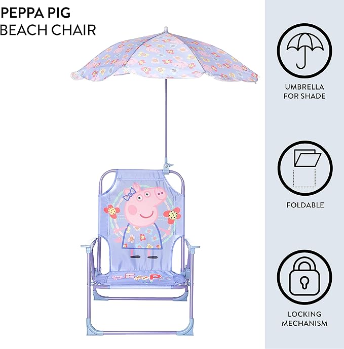 Idea Nuova Kids Outdoor Beach Chair with Umbrella, Peppa Pig, NK570426