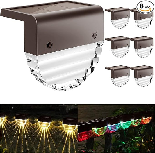 Solar Lights Outdoor, Solar Deck Lights, 6 Pack Solar Fence Step Lights Outdoor Waterproof LED for Outside Patio Stairs Yard Garden Backyard Decor, 10 Lumens,Warm White/Color Changing Lighting