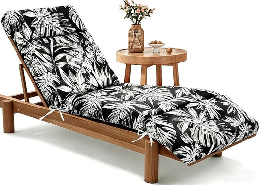 MAGIC ELEPHANT Chaise Lounge Cushion Outdoor, Memory Foam Patio Lounge Chair Cushion with Ties for Indoor Outdoor Furniture, Water-Repellent Replacement Long Chair Cushion (Black Monstera)