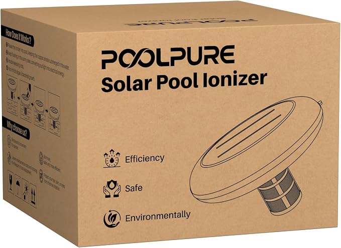 POOLPURE Solar Pool Ionizer, Copper Floating Cleaner, Use up to 85% Less Chlorine, Ideal Pool Cleaner for Above Ground, In-Ground Pools, Spas and Hot Tubs, Up to 35,000 Gal (Blue)