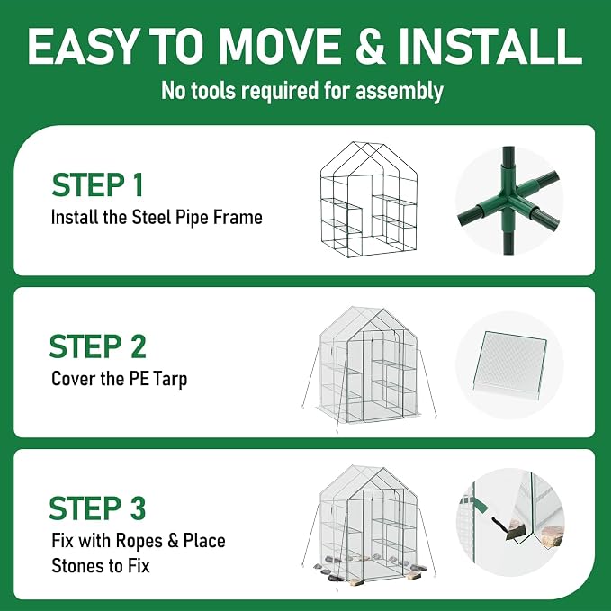 SPECILITE 56×56×78Inch Walk-in Greenhouse, Heavy Duty Small Plant House with Thicken PE Cover and Steel Frame, for Garden, Outdoors, Indoors, White