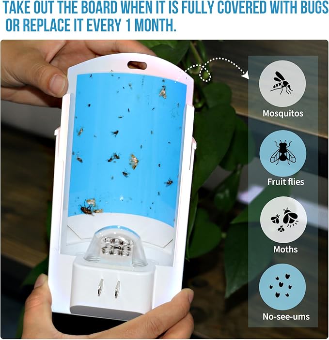 OSVDO Blue UV Light Flying Insect Trap, Plug-in Bug Catcher with 4 Sticky Refills for 100+ Days, Fly Catcher for Flies, Fruit Flies, Gnats, Moths, Silent for Home