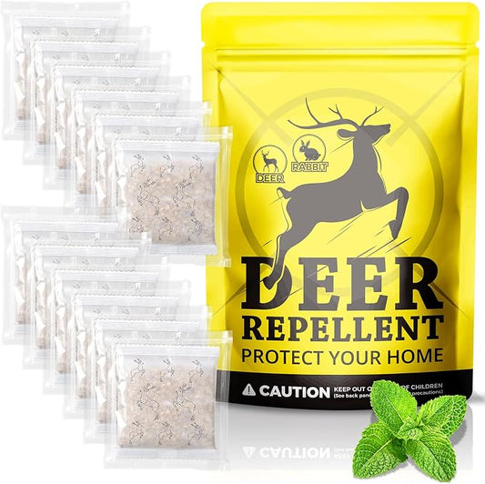 Deer Repellent 12 Pouches, Deer and Rabbit Repellent Outdoor, Natural Deer Deterrent Stopper for Plants Flower Vegetable Garden Yard Lawn (12)