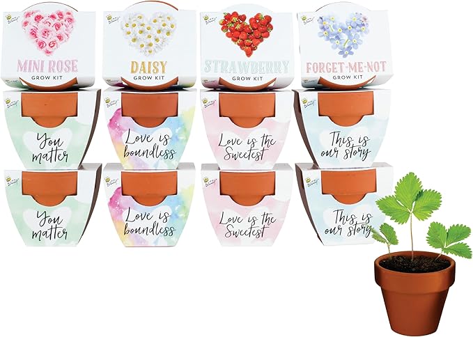 BUZZY Seeds Terracotta Mini Grow Pots Flower Plant Starter Kit – Love Collection Assorted 12-Pack – Indoor DIY Garden Kit – Perfect Wedding Favors, Bridal Shower Gardening Gifts, Valentines