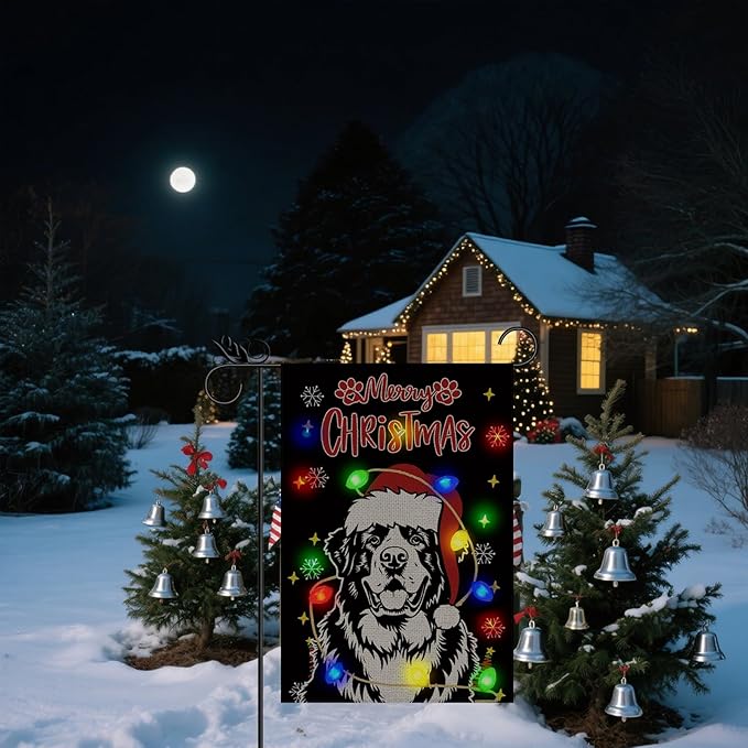 Christmas Dog Garden Flag - Led Saint Bernard Christmas Decor for Outside, Welcome Garden Flags Double-Sided Flag for Seasonal Winter Farmhouse Yard Lawn Decoration Gifts 12x18 inches