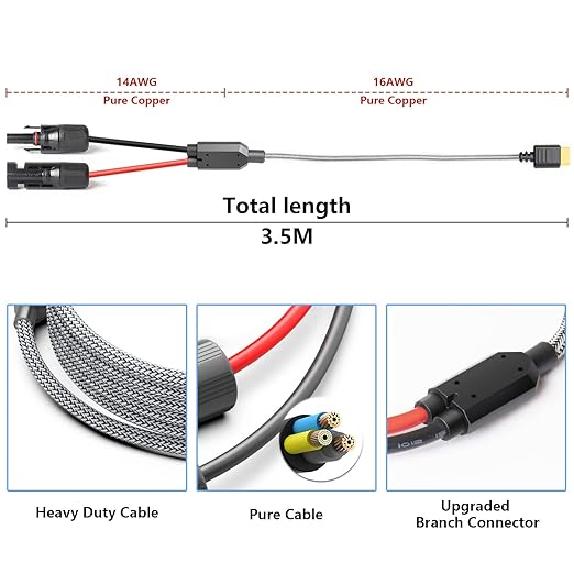 Solar Connector to XT60 Adapter Extension Cable Solar Panel 60W 110W 160W 220W 400W, Compatible with Anker Powerhouse ECOFLOW River Delta Rockpals Solar Generator 11Ft
