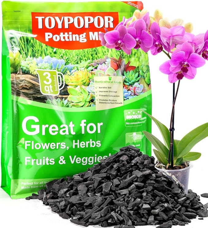 TOYPOPOR Horticultural Charcoal for Indoor Plants (3 Quarts) Hardwood Potting Soil Amendment Helps Improve Drainage for Orchids, Succulent, Cactus, Terrariums, and Gardening