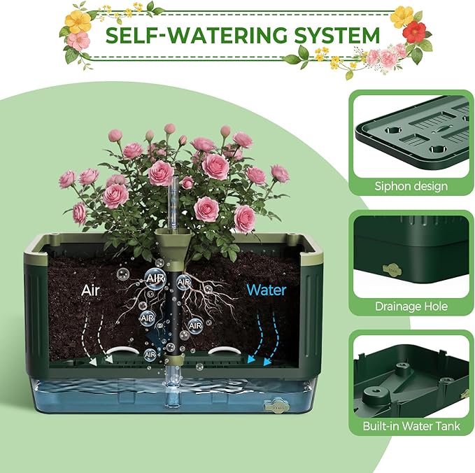 2Pack Raised Garden Bed Tomato Planter with Trellis, Self Watering Tomato Planter with Water Level Indicator, Larger Rectangular Tomato Cages for Indoor & Outdoor Climbing Vegetable and Plants (2)