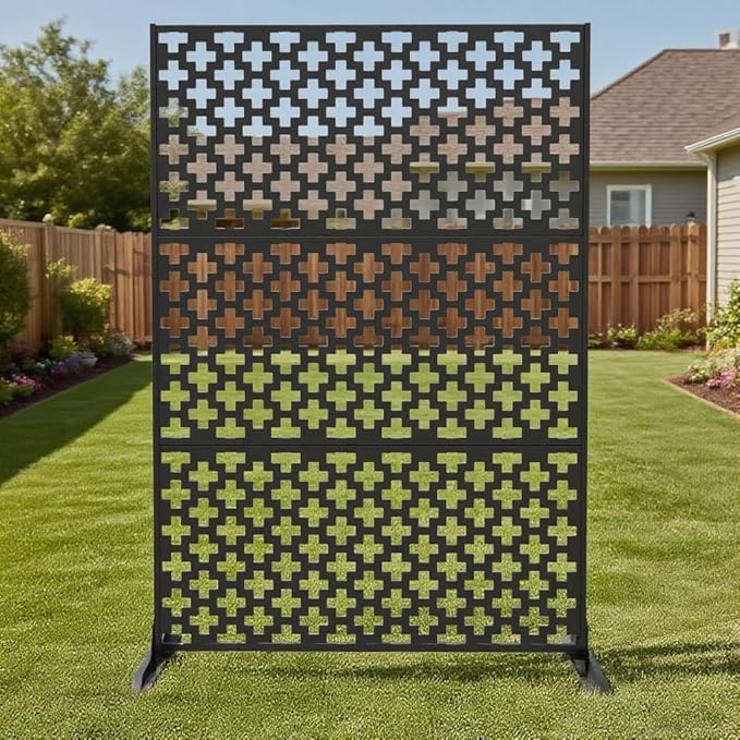 Garvee Metal Privacy Screen Outdoor, 72" h×47" w Balcony Patio Privacy Screen, Freestanding Privacy Fence, Decorative Panel, Patio Room Divider for Garden, Balcony, Deck