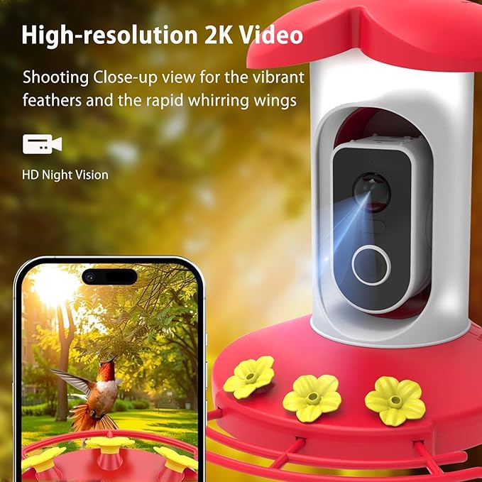 Hummingbird Feeder with 4K Camera, Smart Hummingbird Feeder 4G Camera Solar Powered with AI Identify, Auto Capture Bird Videos & Motion Detection, Ideal Gift for Bird Lovers