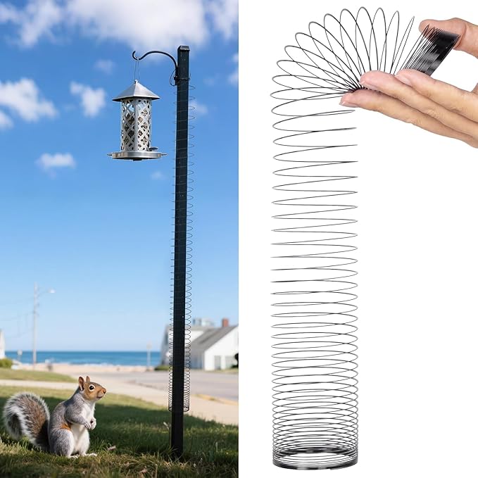 Foneso 2.3in Squirrel Proof Spring Device 2 Pack, Metal Squirrel Baffle Barrier Spring Guard, Hanging Coil Garden Accessories for Outdoor Bird Feeder Poles