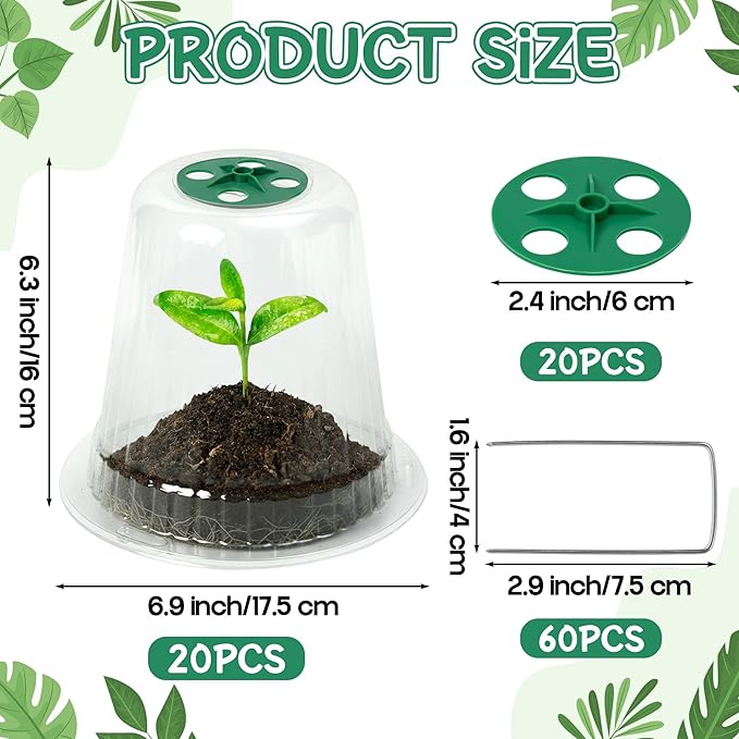 Clear Humidity Domes for Plants - 20 Pack Adjustable Garden Cloches Dome with Ventilation Holes, Transparent Seedling Starter Covers, Nursery Plant Growth Pot Protectors for Outdoor Greenhouse