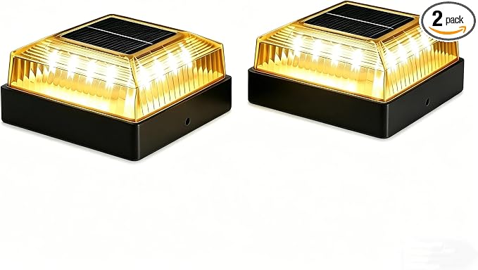 Solar Post Cap Lights, 2-Pack Upgraded Outdoor Deck Fence Post Solar Lights for 4x4 Wood/Vinyl Posts, IP65 Waterproof, 10-12 Hours Warm/Cool White Glow for Garden/Patio/Porch- Ink Black