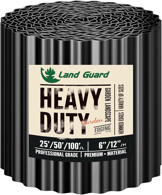 Land Guard Corrugated Garden Edging Border, 12" x 50' Landscape Paver Edging, Tall Landscape Edging, Fence for Garden, Flower Bed, Lawn and Landscape Edging (Glossy Black)