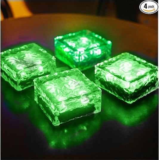 Outdoor 4 Pack Ice Cube Bricks Rocks Lights Solar Powered LED In Ground Pathways Patio Yard Garden Glow Lights Decor
