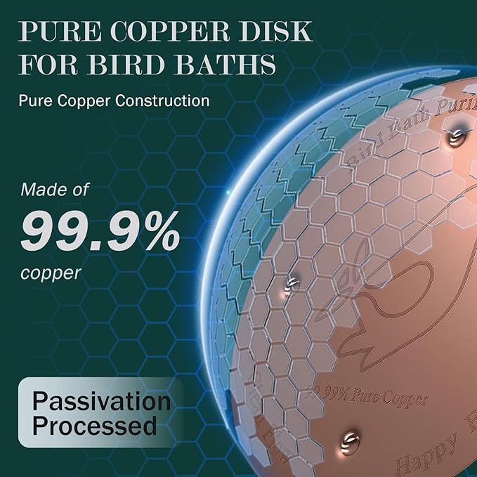 2 Pack Copper Bird Bath Disc - Helps Maintain Clear Water Naturally for Birdbath Copper Plate Can Save You Cleaning Time
