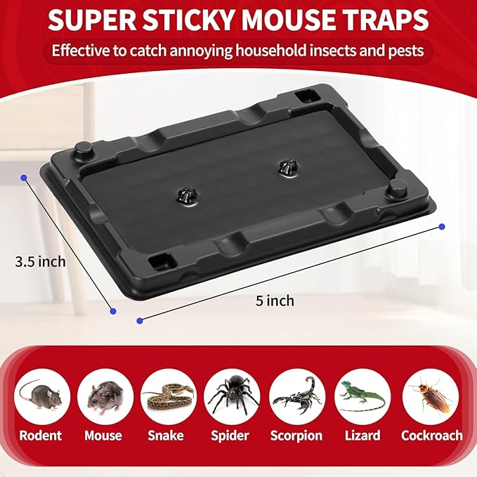 LULUCATCH Mouse Traps, 16 Pack Sticky Mouse Traps Indoor for Home, Pre-Baited Non-Toxic Bulk Glue Traps for Rats, Mice, Roach, Lizards, Pet Safe for Home & Garage, Easy to Use
