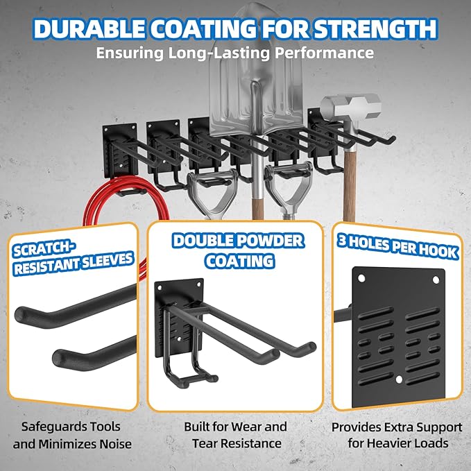 Tanzfrosch 2 Pack Garage Hooks Heavy Duty 10 INCH Two-Tier Steel Shed Wall Mount Workshop Garage Storage Organizer Hooks for Hanging Garden Tool, Hose, Ladder, Chairs, Bikes with Anti-Slip Coating