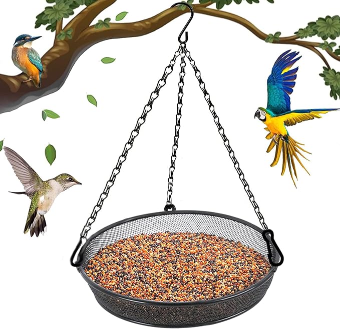 Hanging Bird Feeder, Birdfeeder Hanging for Garden Yard Outside Hanging Bird Feeder Tray - Metal Mesh Platform Feeders for Birds Outside Outdoors Hanging for Attracting Birds - Original