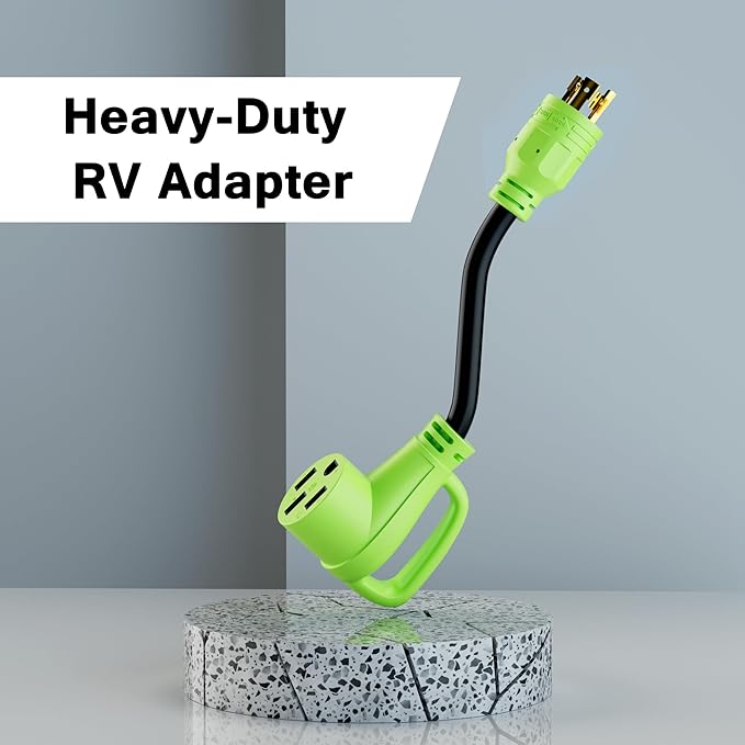 30 Amp to 50 Amp RV Generator Adapter Cord, NEMA L5-30P Twist Lock Male Plug to NEMA 14-50R Female Receptacle with Handle, STW, 10AWG, Electrical Power Cord for Generator to RV Trailer Camper, 1FT