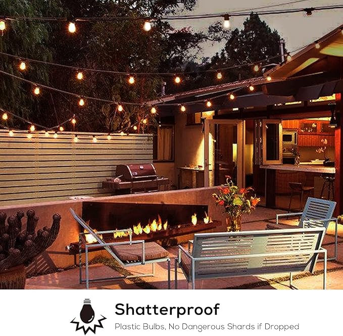 Banord 51FT Outdoor Shatterproof LED String Lights, Waterproof 17 Hanging Sockets with 18 x Dimmable LED Bulb Garden Light String, Waterproof Vintage Patio Lights for Wedding Party