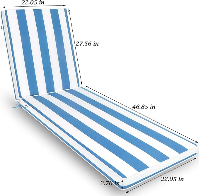 Only choice 2 Pieces Set Outdoor Lounge Chair Cushions Patio Chaise Lounge Replacement Cushions Furniture Seat Cushions (Sky Blue White Striped)