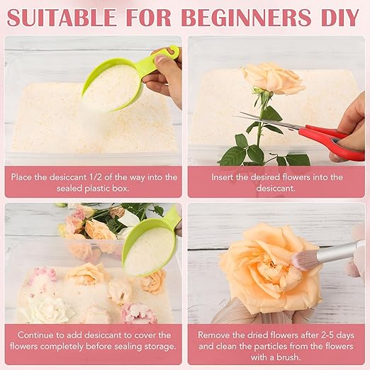 VOISEN Silica Gel Flower Drying,8LBS Flower Drying Silica Gel Crystals,Color Indicating Flower Preservation Kit Contains Flowers Desiccant, Brush, Gloves, Plastic Box