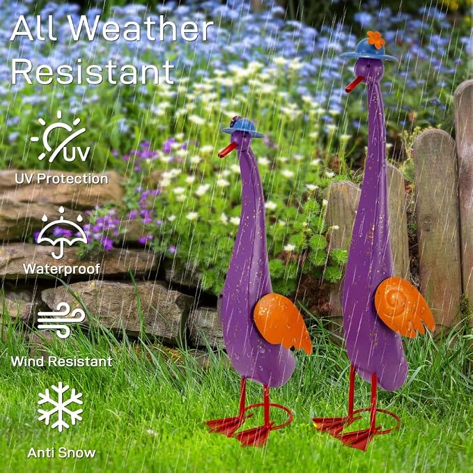 22" Duck Garden Statue Set of 2 Metal Ducks | Outdoor Decor Porch Animal Figurine Yard Art Sculptures Rustproof Lawn Ornament for Outside Patio Backyard Decorations