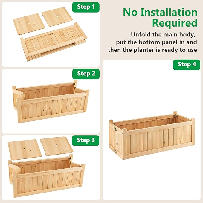 Giantex 27.5” Raised Garden Bed - Wooden Planter Box, Outdoor Folding Rectangle Planter w/Removable Bottom, Premium Drainage System for Herbs, Fruits, Flowers, Succulents, Simple Assembly