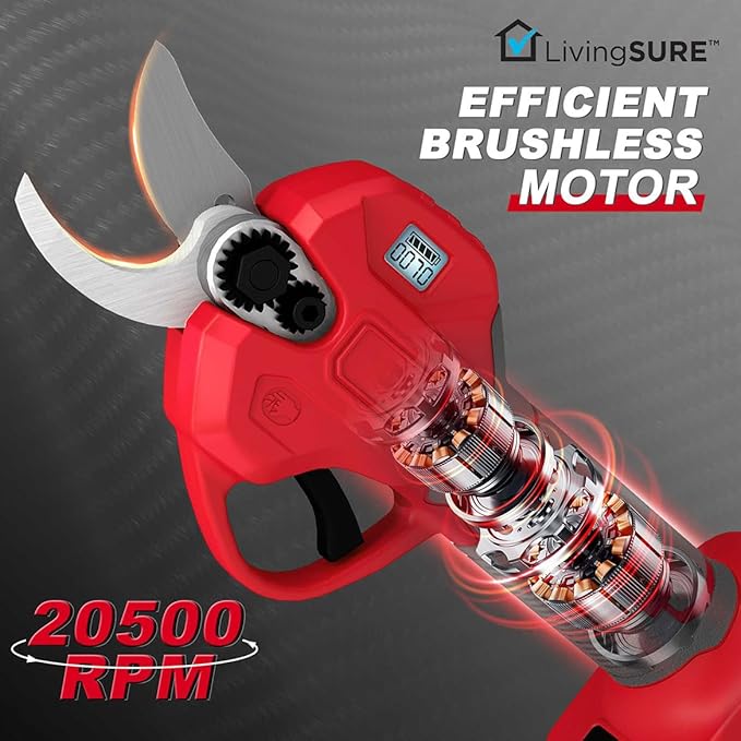 Cordless Pruning Shears by LivingSURE Portable Electric Shears For Gardening Tree and Flower Trimming, Branch Cutter for Outdoor Bushes and Garden - Battery Not Included