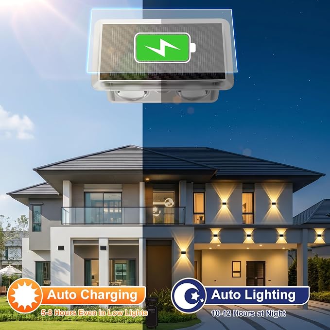 AUDLES Solar Fence Lights Outdoor Waterproof IP65, 3 Color Modes New Up Down Glow Solar Powered LED Wall Pack Lights for Outside Backyard, Deck, Step, Patio, Railing and Home Improvement - 12 Pack