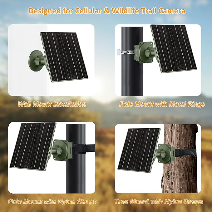 Zivif Solar Panel Charger for Trail & Hunting Cameras, 10W 3.7V 10400mAh Built-in Battery, 6V/12V Adjustable Output, Universal Adapter Cables (DC5521, DC4.0x1.7mm, DC3.5x1.35mm, Type-C)