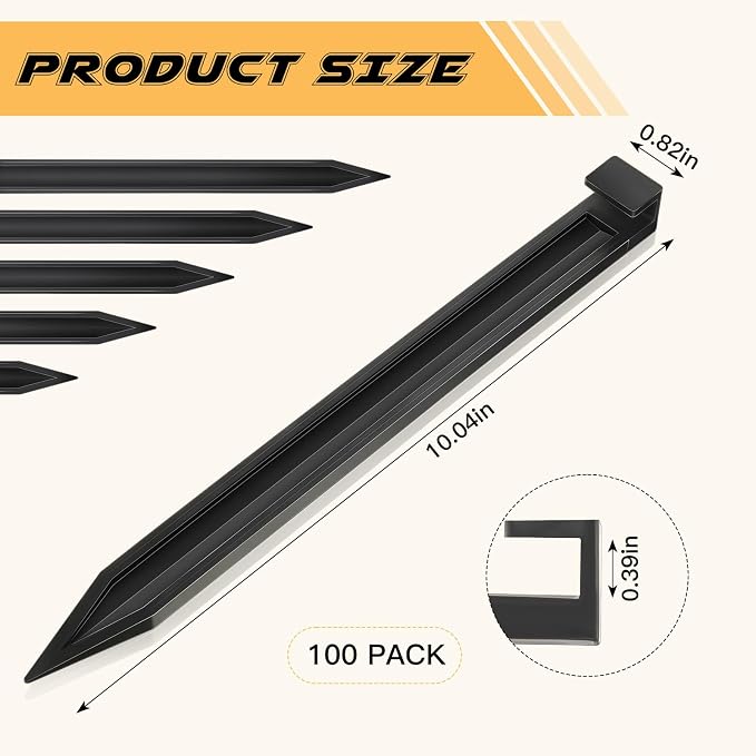 100 Pcs Garden Landscape Stakes, 10 Inch Garden Landscape Anchoring Stakes for Yard Terrace, Edging Coil, Grass, Board, Liner