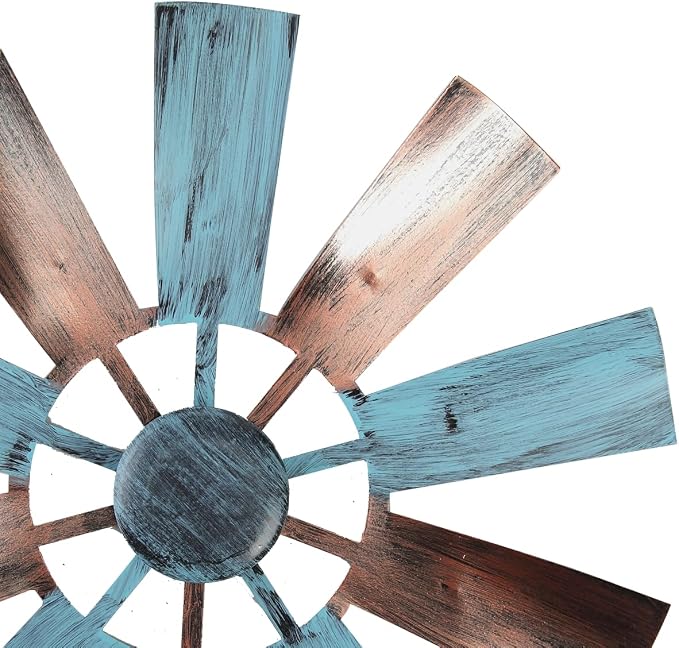 BinaryABC Outdoor Yard Windmill Metal Wind Spinner,Wind Sculptures Spinners Yard Decor Pinwheel,for Garden Yard Lawn Patio Decoration (Retro Two-Color)