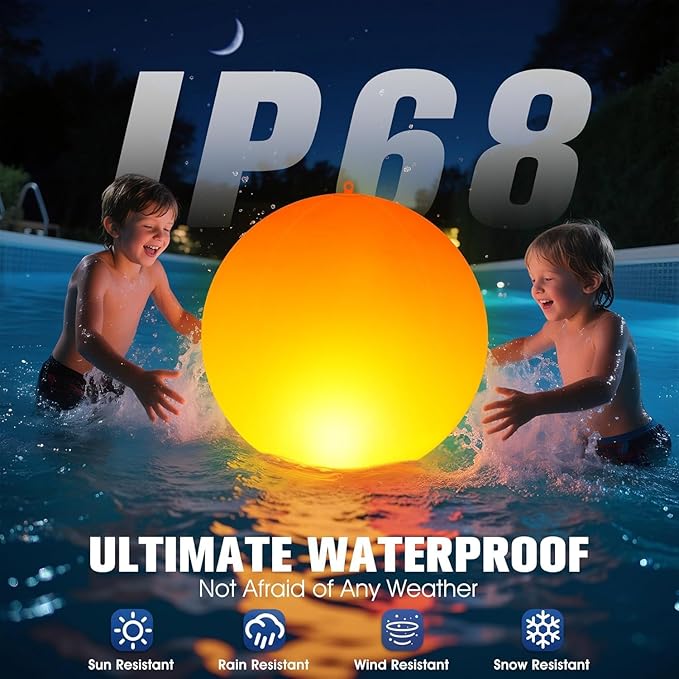 Solar Floating Pool Lights, 14 Inch Flame Solar Pool Light Balls, Floating Glow Globe IP68 Waterproof, Inflatable Solar Lights up Balls for Swimming Pool Pond Outdoor Decor -4PCS