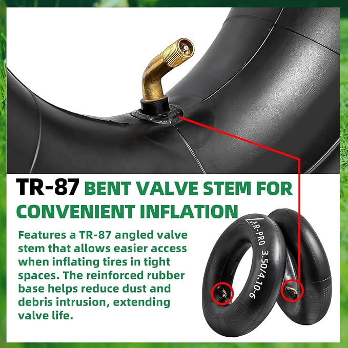 AR-PRO 3.50/4.10-6 (13 x 4.00-6) Replacement Inner Tubes for 6-Inch Rim Tires with TR-87 Bent Valve, Heavy-Duty Inner Tubes for Lawn Mowers, Wheelbarrows, Hand Trucks, Dollies – 2 Pack