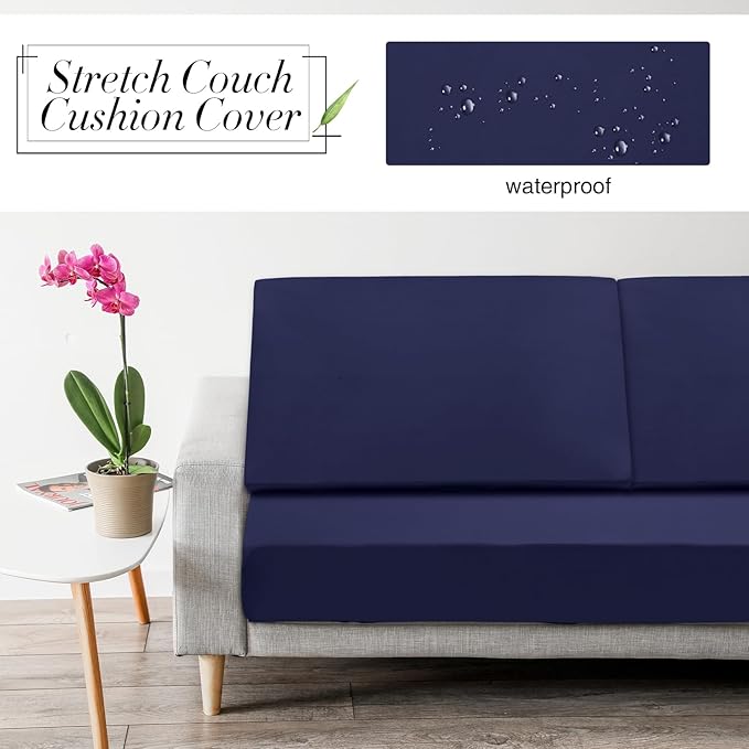 Newwiee 8 Pcs Stretch Patio Outdoor Cushion Covers Replacement for 4 Backrests and 4 Patio Cushions Covers, Waterproof Couch Sofa Slipcover Furniture Protector, Thin Fabric Breathable(Navy Blue)
