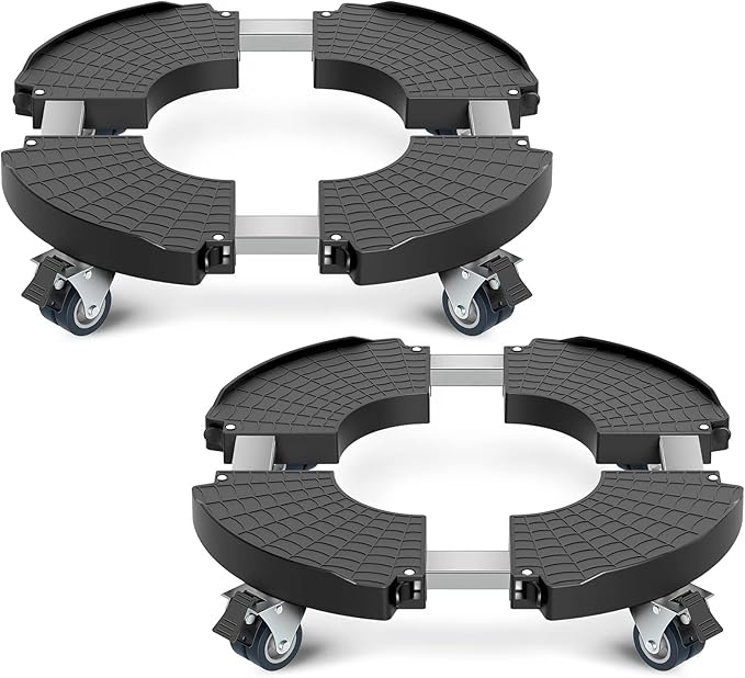 sanyi Plant Caddy with Wheels, 2 Pack 8-21" Adjustable Rolling Plant Stands with Wheels Heavy Duty Large Plant Potted Trolley Dolly Cart Garden Tower Pot Greenstalk Vertical Planter Umbrella Base