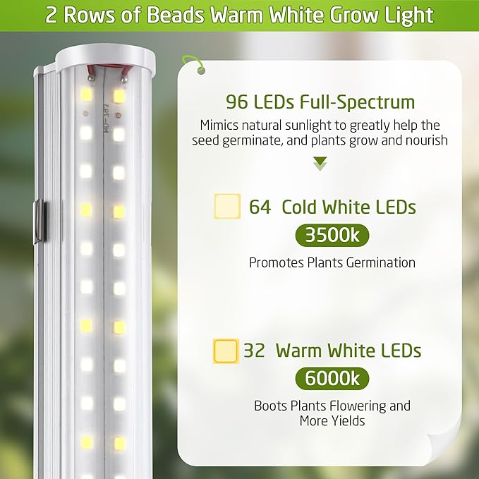 1 Pack Seedling Grow Light with Stand for Indoor Plants, 18W Full Spectrum LED Grow Lamp with Metal Stand, Height Adjustable Seedling Grow Light for Seed Starting, Germination, Hydroponic