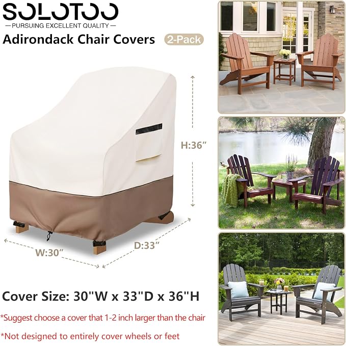 Adirondack Chair Covers Waterproof Heavy Duty Patio Furniture Covers, 30W x 33D x 36H Inches Outdoor Chair Cover 2 Pack (Beige)